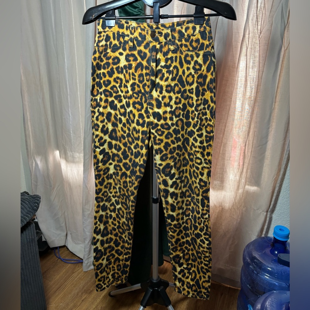 Fashion Nova Yellow Leopard Print Jeggings Stretchy Skinny Jeans Cheetah